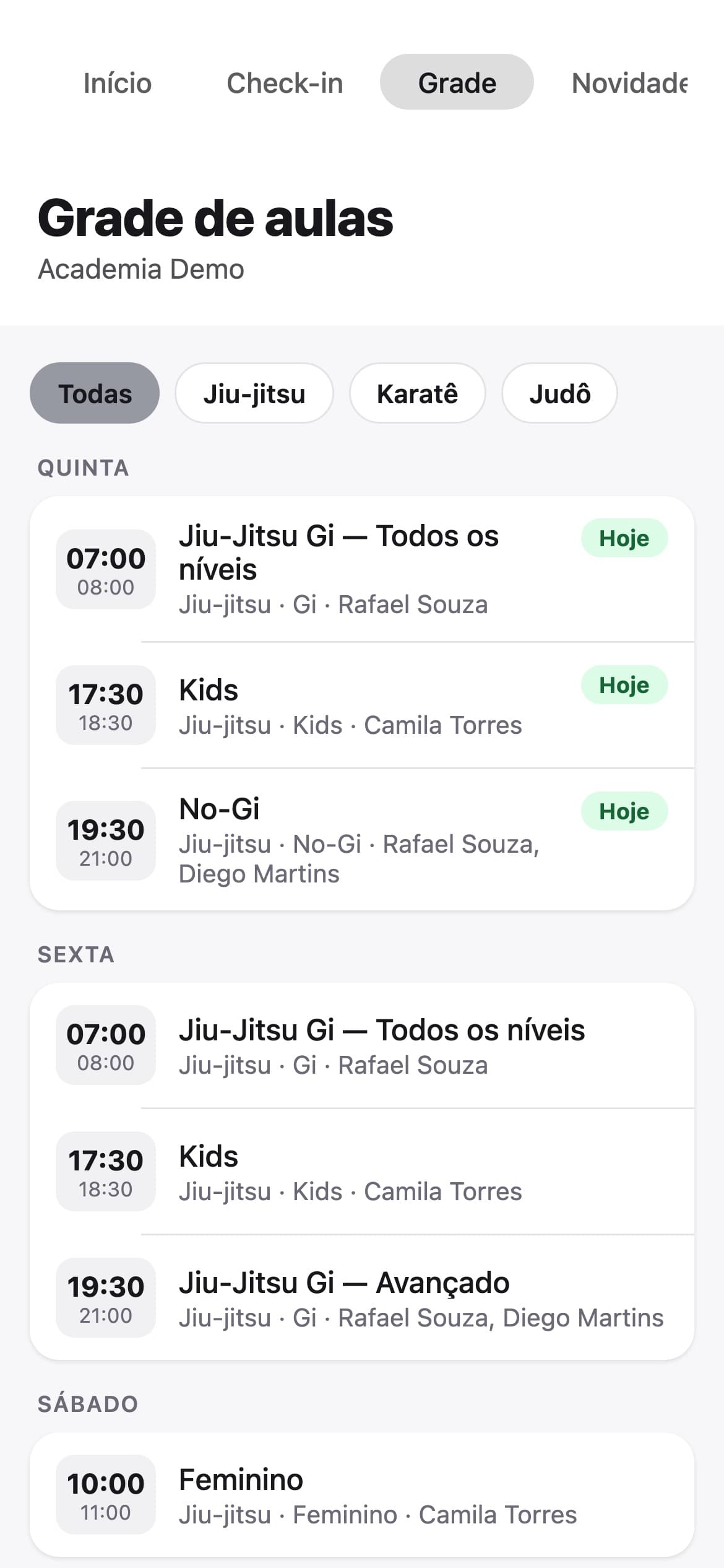 Grade de aulas